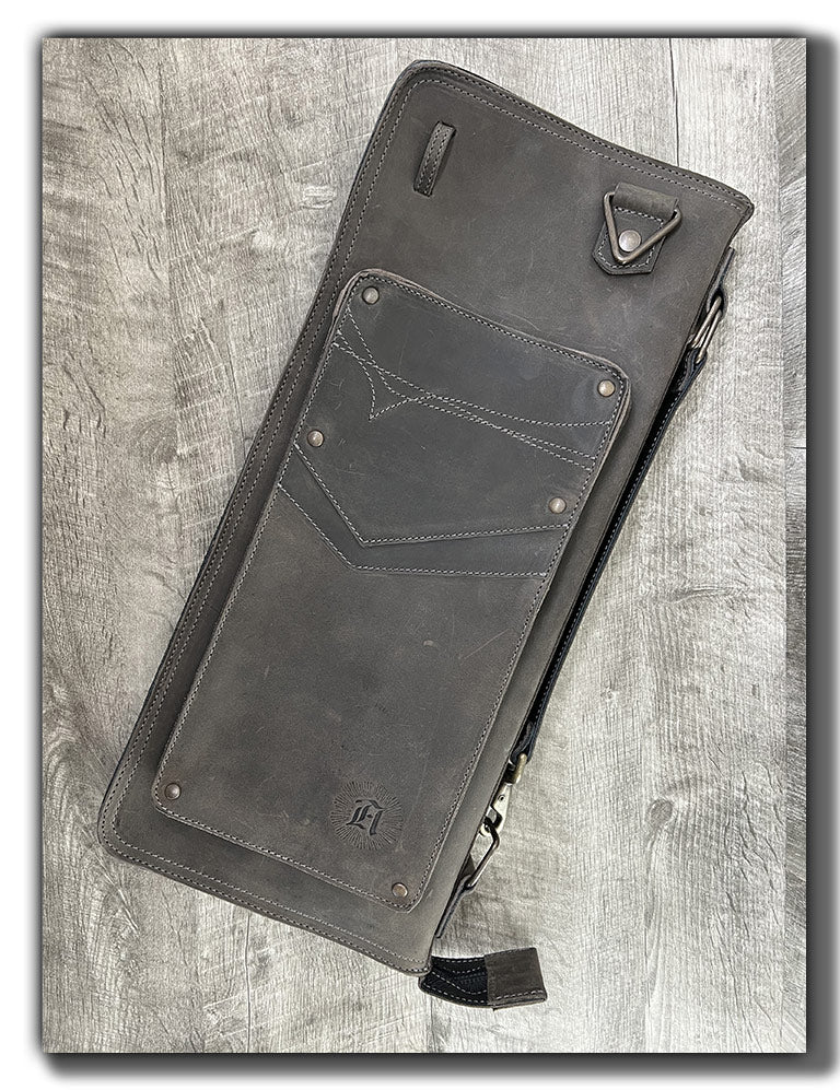 Leather Drumstick Bag With Zip Black Vintage Style Leather 