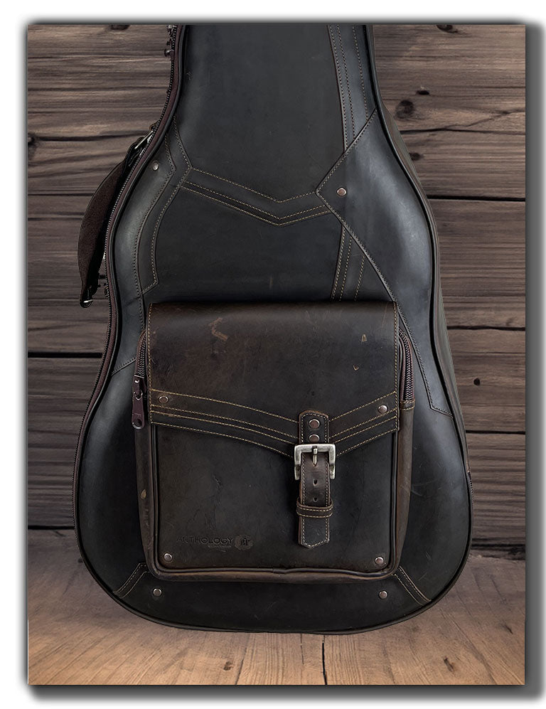 Brown leather store guitar case