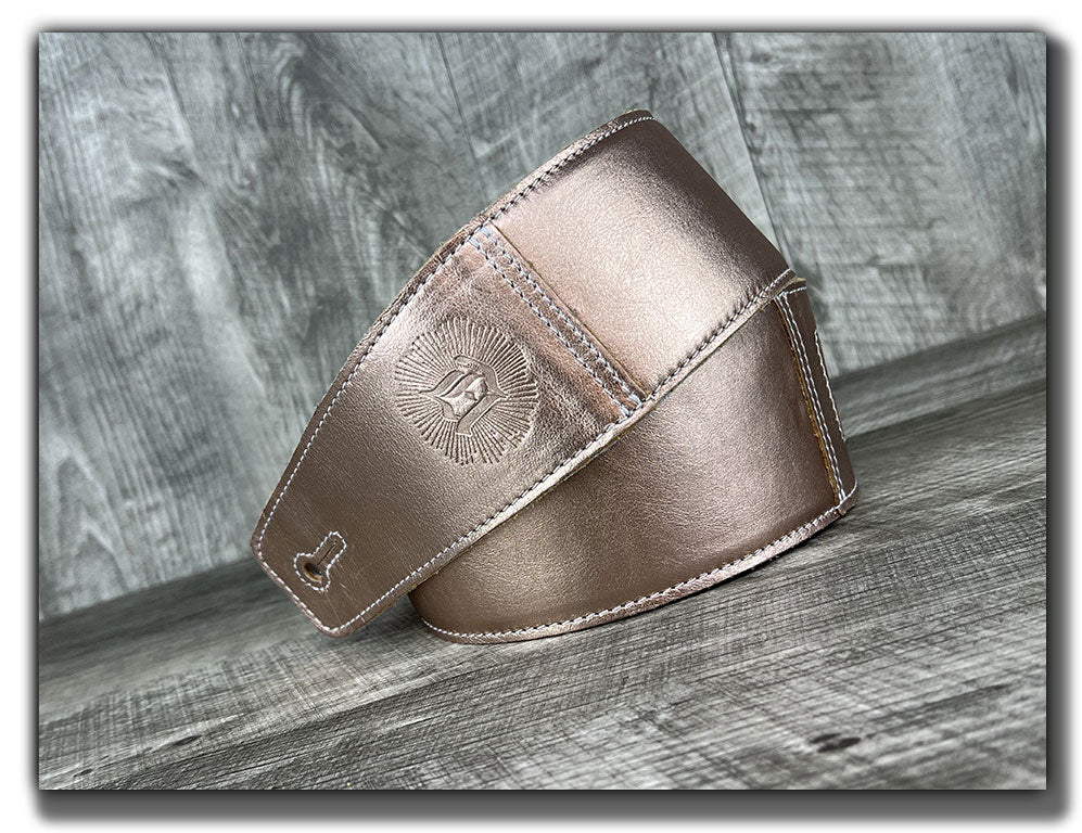 The Reticent - Rose Gold Leather Guitar Strap