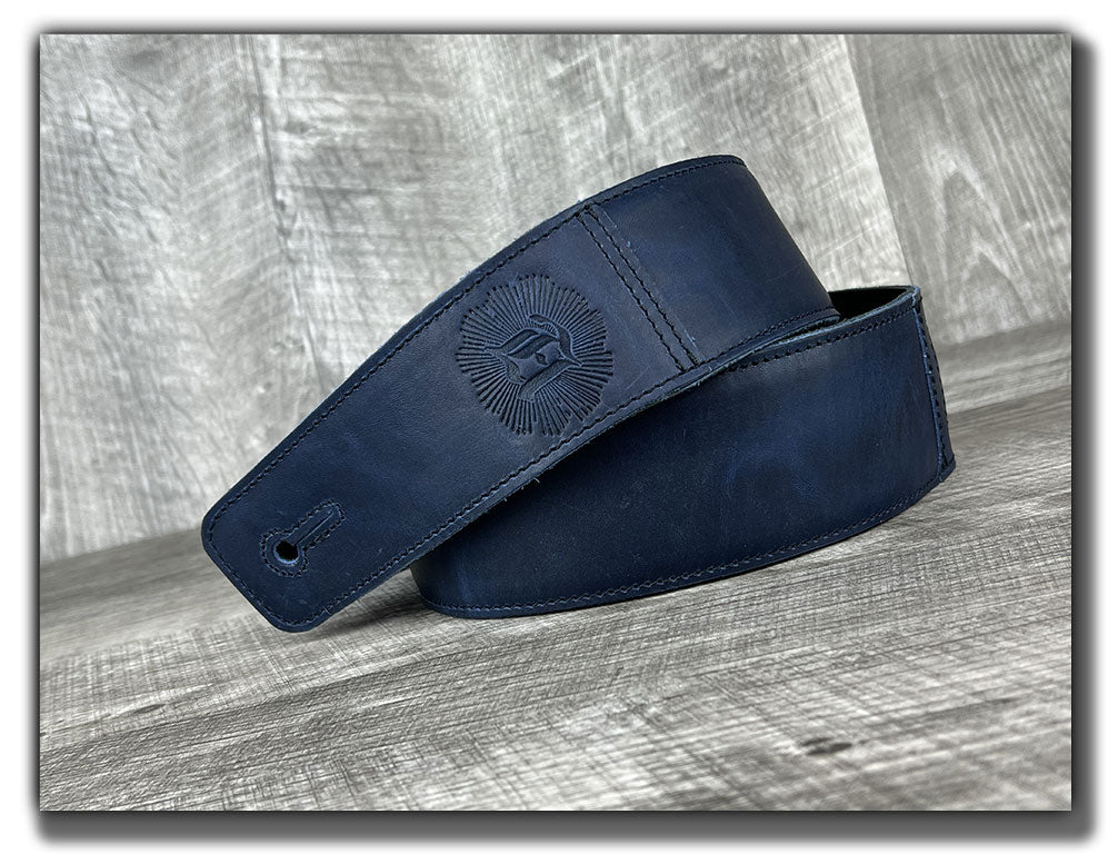 The Reticent - Sea Storm Blue Leather Guitar Strap