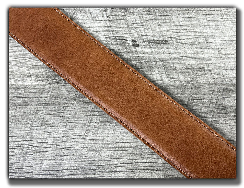 The Reticent - Pecan Veg Tan Leather Guitar Strap