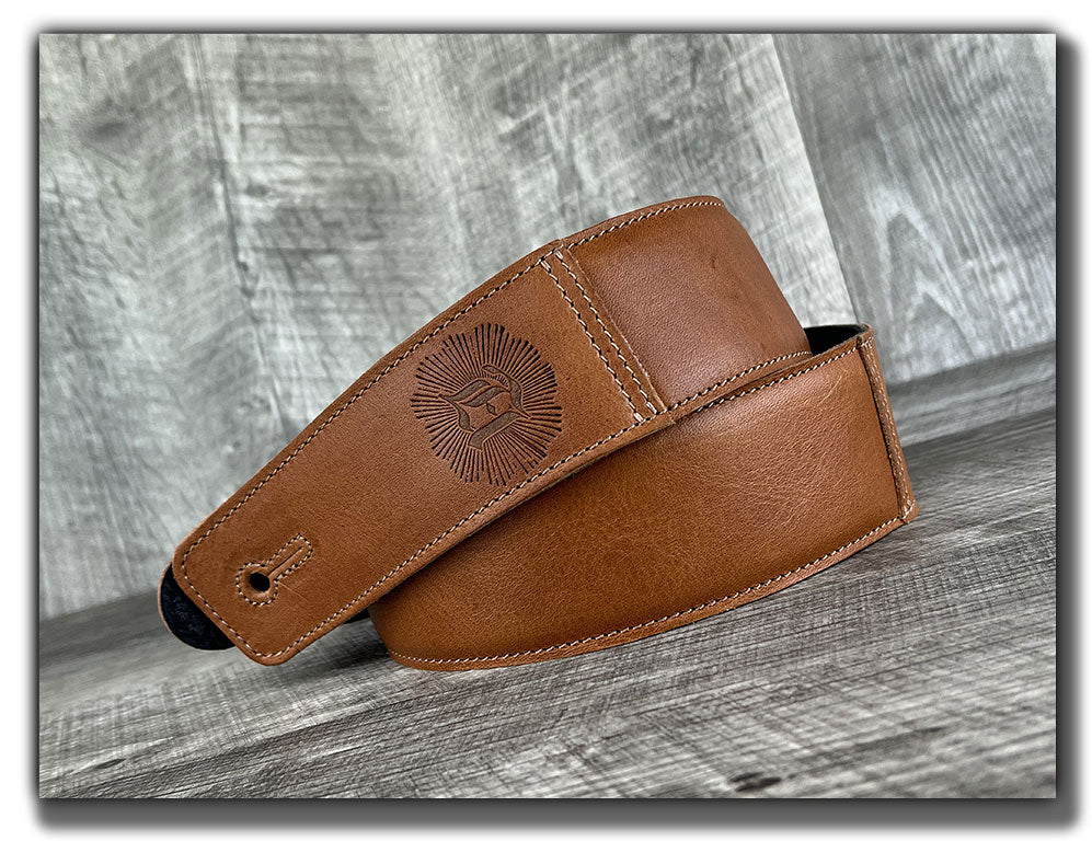 The Reticent - Pecan Veg Tan Leather Guitar Strap