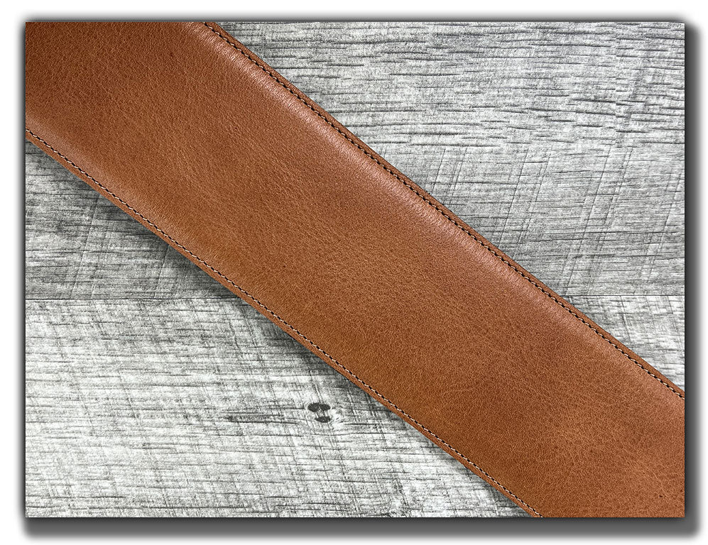 The Reticent - Pecan Veg Tan Leather Guitar Strap