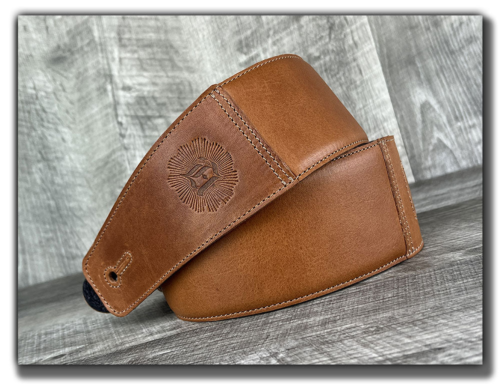 The Reticent - Pecan Veg Tan Leather Guitar Strap