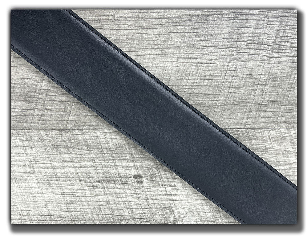 The Reticent - Phantom Black Veg Tan Leather Guitar Strap