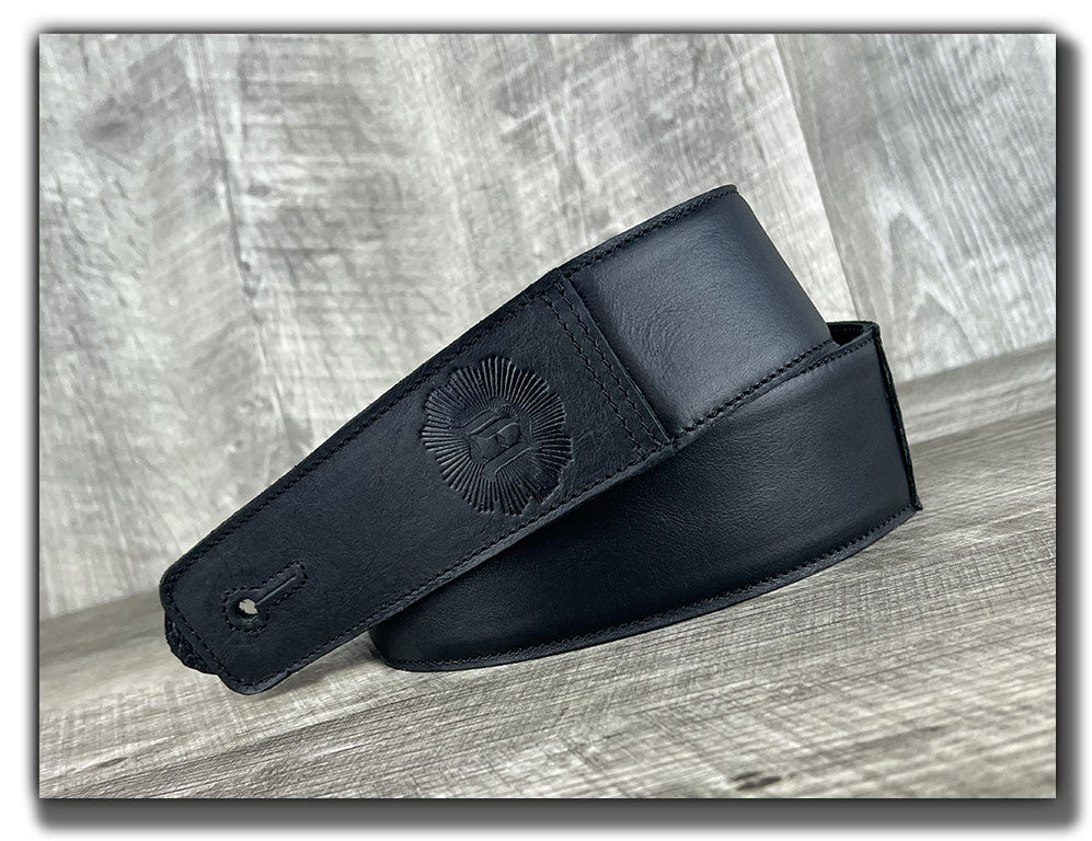 The Reticent - Phantom Black Veg Tan Leather Guitar Strap