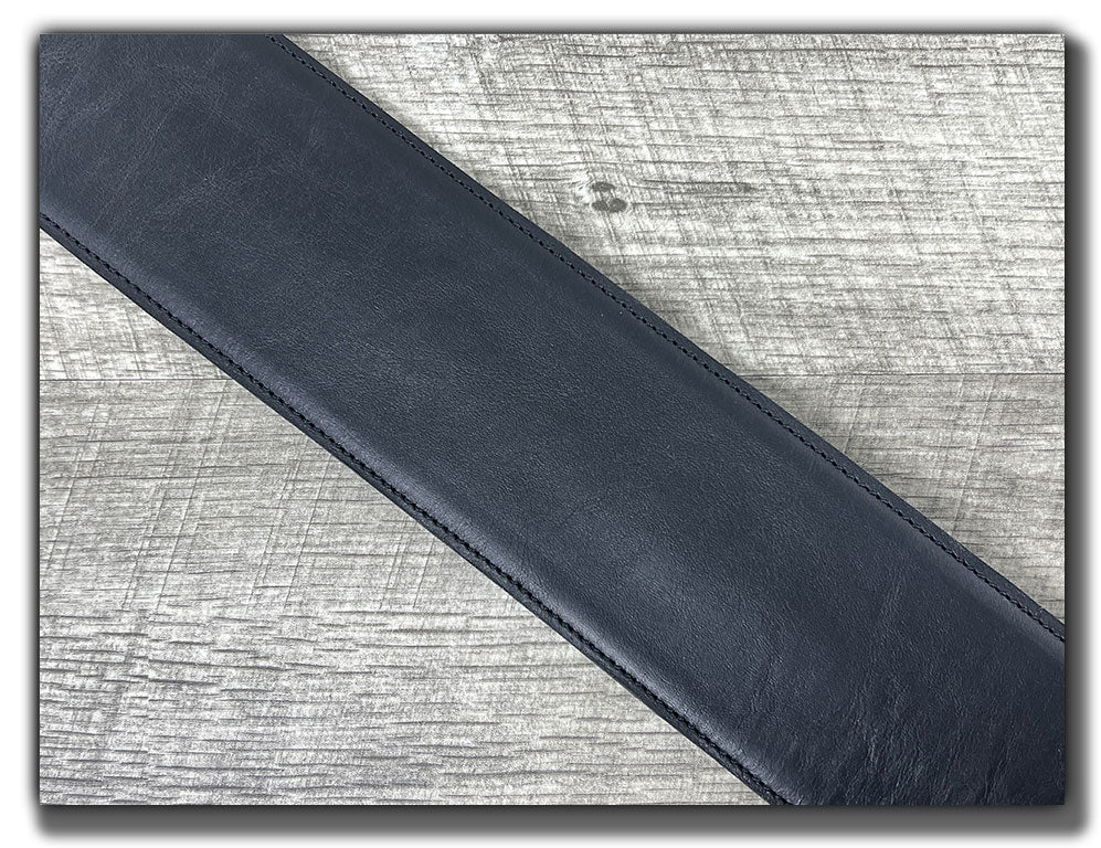 The Reticent - Phantom Black Veg Tan Leather Guitar Strap