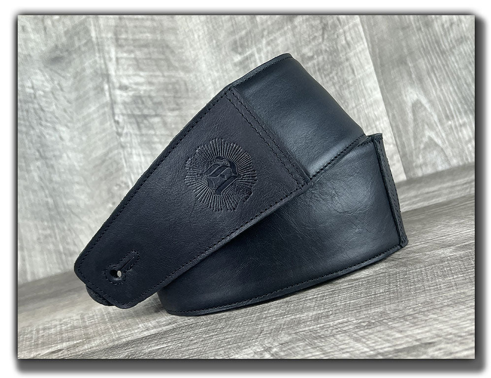 The Reticent - Phantom Black Veg Tan Leather Guitar Strap