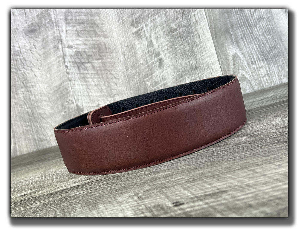 The Reticent - Ancho Chili Veg Tan Leather Guitar Strap