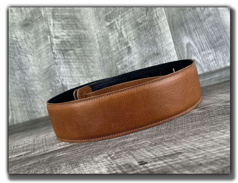 The Reticent - Pecan Veg Tan Leather Guitar Strap