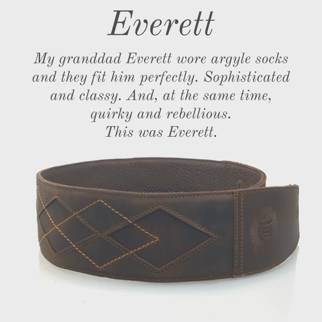 Everett - Whiskey Brown/Caramel Argyle Leather Guitar Strap